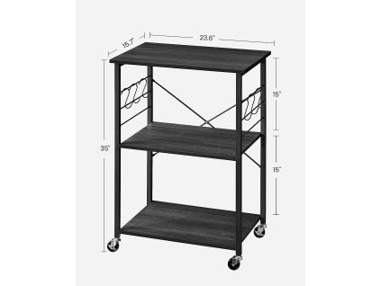 Pojízdný kuchyňský regál, 60 x 40 x 89 cm, černý