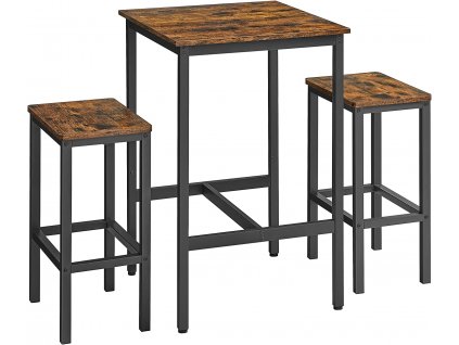 Barový stůl a 2 židle, 60 x 60 x 90 cm a 40 x 30 x 65 cm, rustikálně hnědé a černé