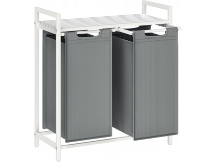 Dvoukomorový koš na prádlo s policí, 73 x 33 x 72 cm, 2 x 46 l, bílý a světle šedý