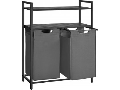 Dvoukomorový koš na prádlo se 2 policemi, 2 x 46 l, černý a šedý