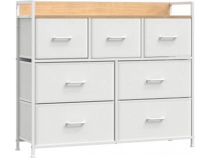Komoda, 7 zásuvek, 98 x 28,5 x 85 cm, přírodní a bílá