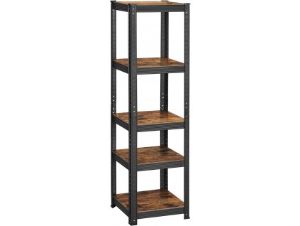 Skladovací regál, 5 pater, 37 x 37  x 150 cm, rustikálně hnědý a černý