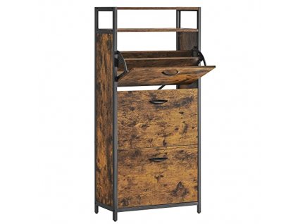 Botník, 60 x 30 x 130 cm, rustikálně hnědý a černý