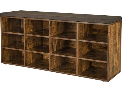 Botník, 12 přihrádek, 104 x 30,3 x 48 cm, rustikálně hnědý