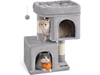 Kočičí škrabadlo se 2 jeskyněmi, 67 cm, světle šedé