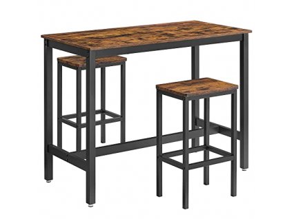 Barový stůl a 2 židle, 120 x 60 x 90 cm a 40 x 30 x 65 cm, rustikálně hnědé