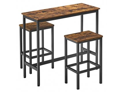 Barový stůl a 2 židle, 100 x 40 x 90 cm a 40 x 30 x 65 cm, rustikálně hnědé a černé