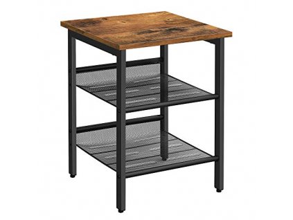 Konferenční stolek se 2 policemi, 40 x 40 x 55 cm, rustikálně hnědý a černý