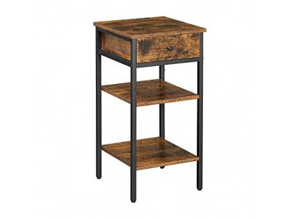 Noční stolek se 2 policemi, 35 x 35 x 70 cm, rustikálně hnědý a černý