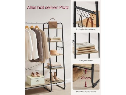 Věšák na oděvy s policí, 120 x 45 x 160 cm, černý a hnědý  Stojany na oděvy