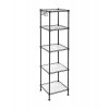 Kovový úložný regál, 5 pater, 30 x 30 x 123,5 cm, černý a průsvitný
