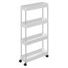Pojízdný úložný regál, 4 patra, 42 x 13,5 x 87 cm, bílý