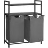 Dvoukomorový koš na prádlo se 2 policemi, 2 x 46 l, černý a šedý