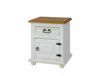 Rustikální noční stolek WHITE HOME SLIM COM115 (Barevné provedení Bílá patina K03 - světlý vosk K01)