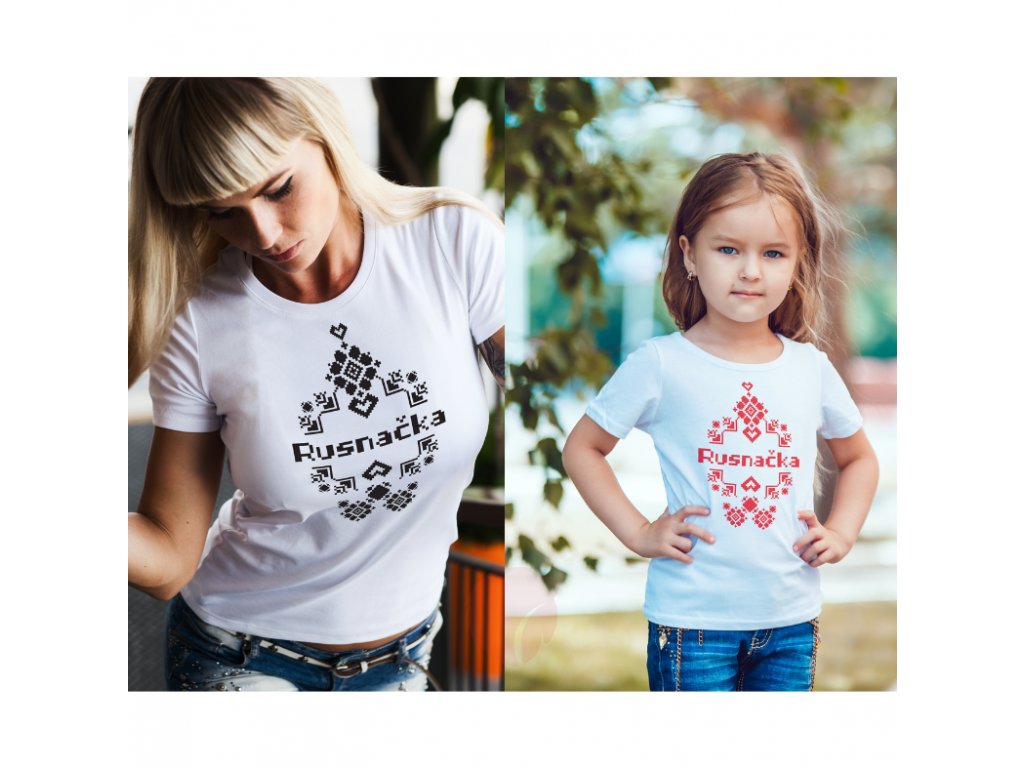 SET tričiek folkórne Rusnačka - Rusyn shop | XXL | 10 rokov 130-140 (Vyberte veľkosť detského dievčenského  trička 10 rokov 130-140, Zadajte veľkosť dámskeho trička XXL)
