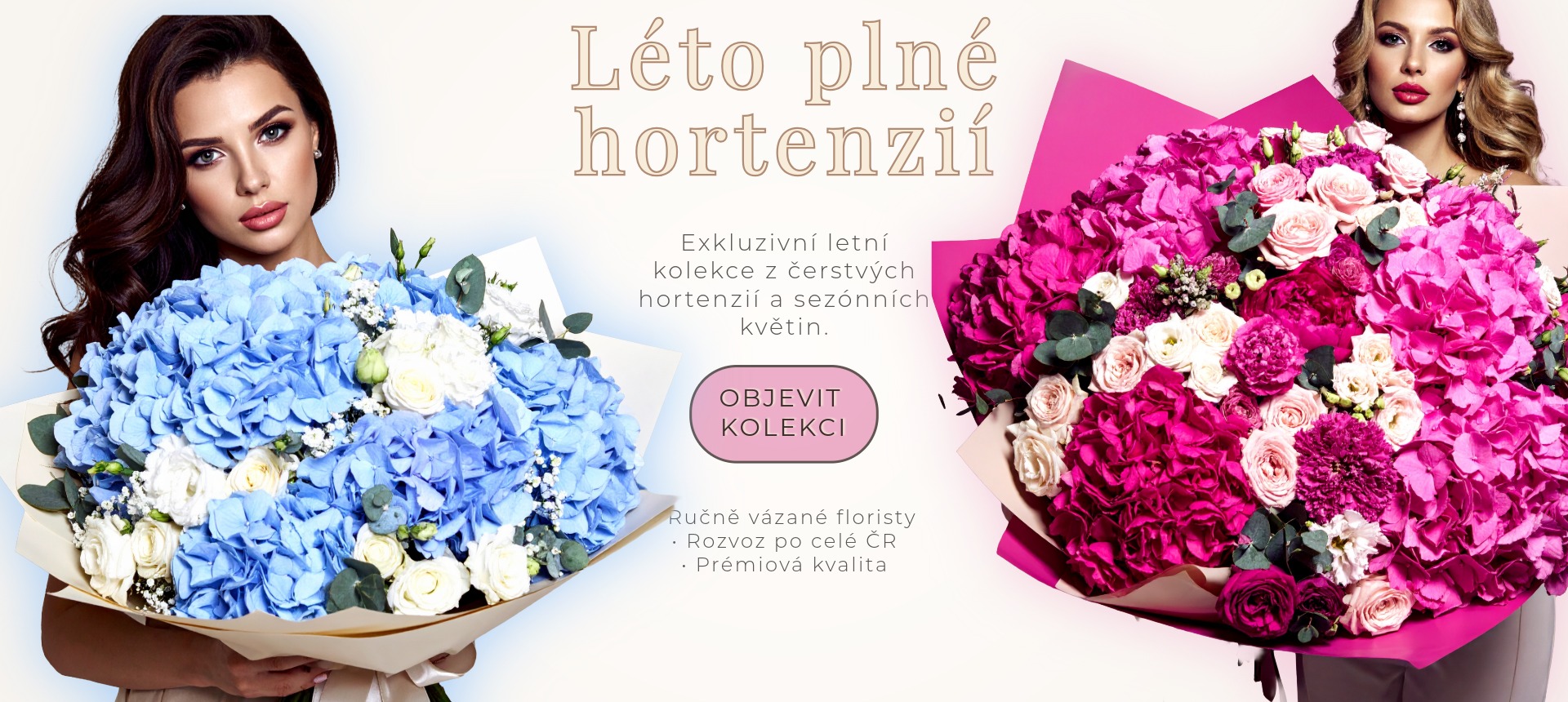 Luxusní letní kytice s hortenziemi, růžemi a sezónními květinami – rozvoz po celé České republice.