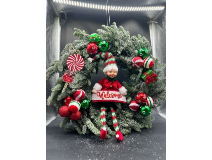 Vánoční věnec Elf on the Door | Americký vánoční styl – Růže Michael