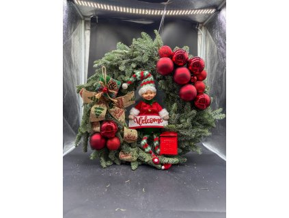 Luxusní vánoční věnec s elfem a červenou schránkou na dopisy pro Santu