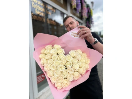Heart-Shaped White Rose Bouquet