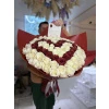 Double Heart Bouquet of Sparkling Red and White Roses