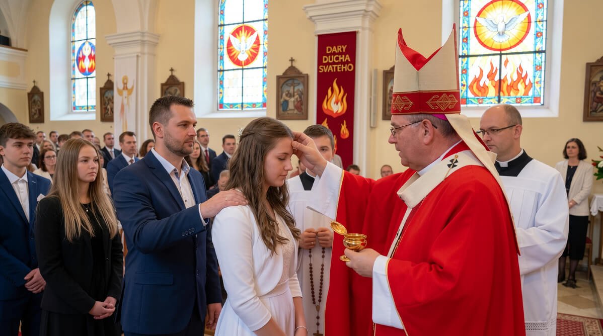 Biřmování v kostele – symbolický detail obřadu