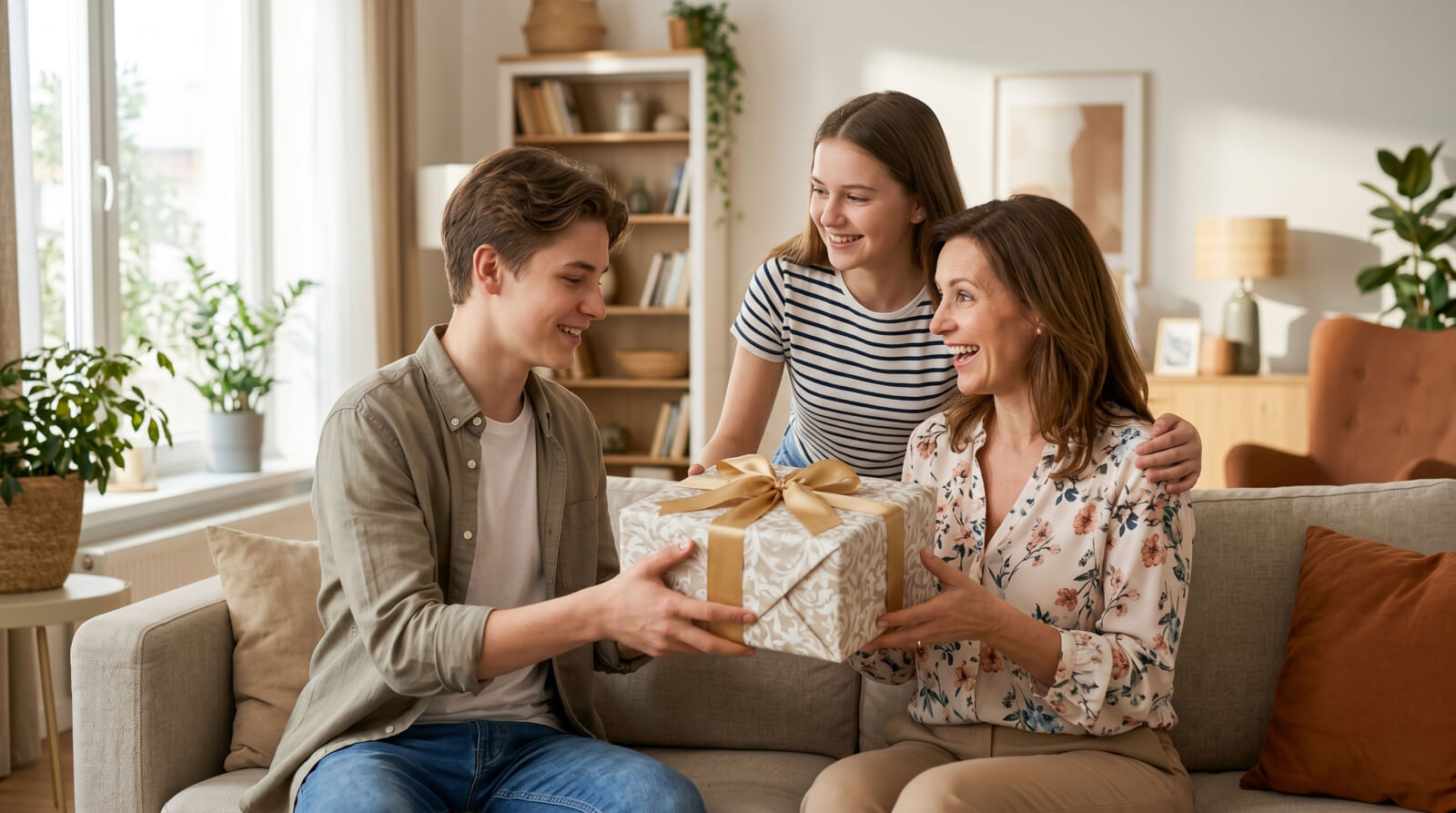 Maminka dostává dárkovou krabičku se šperkem