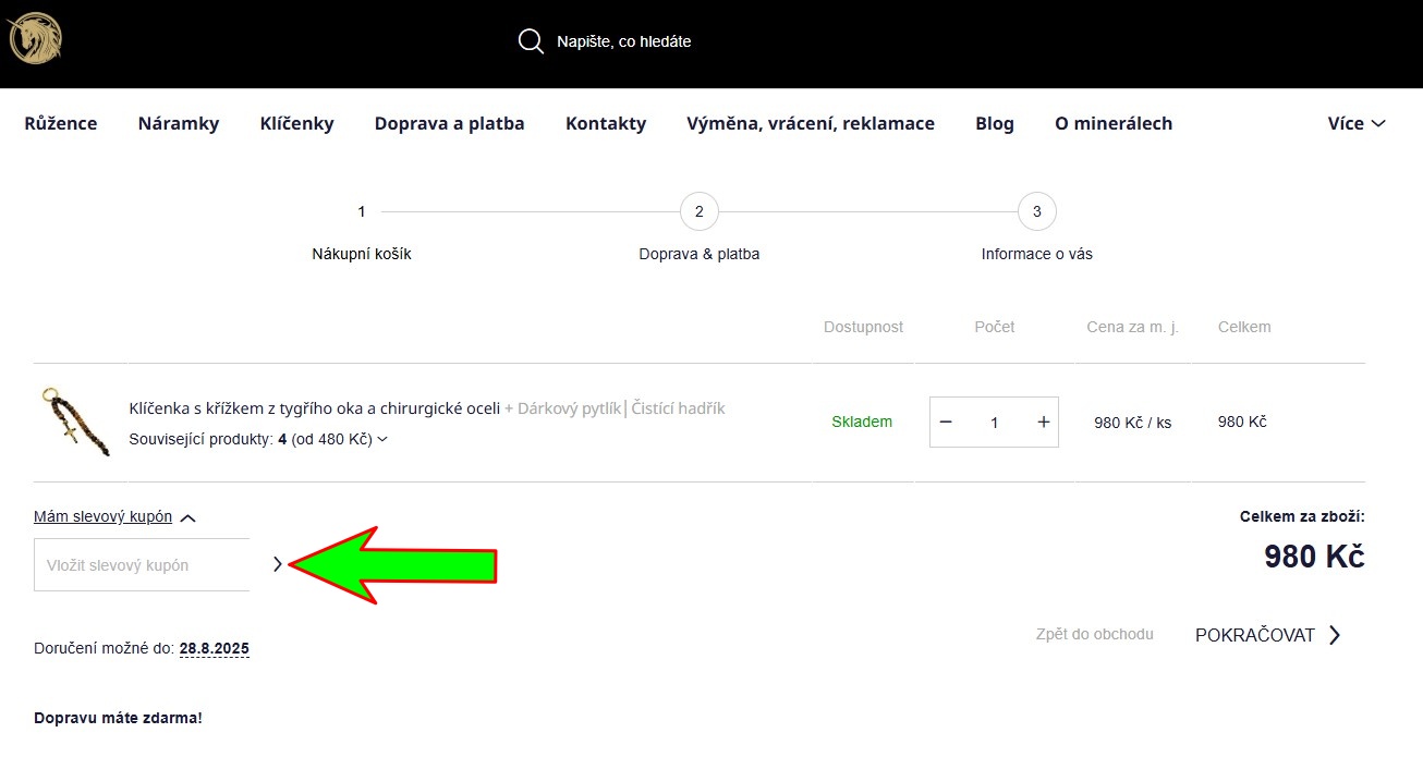 Slevový kód – volitelný krok