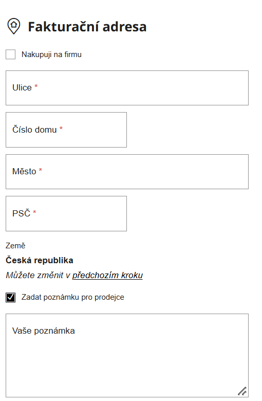 Krok 3 – zadání požadavků do poznámky pro prodejce