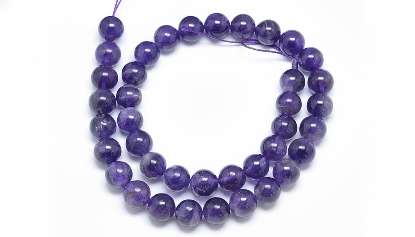 Korálky z ametystu – detail fialového zbarvení