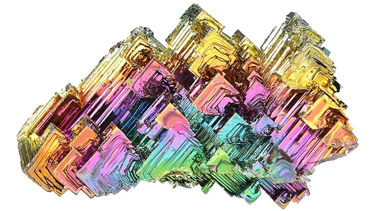 Bismut – duhový krystal se schodovitou strukturou