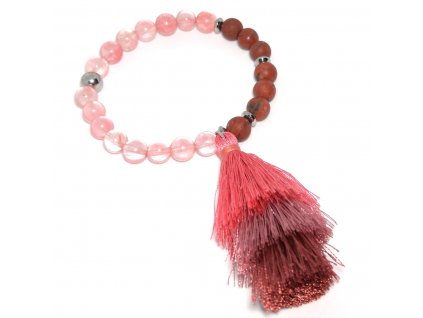 Dámský náramek se střapcem z třešňového achátu a rudého jaspisu