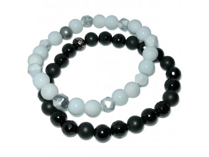 Náramky pro páry z černého achátu, náramek jadeit bílý a howlit korálky broušené