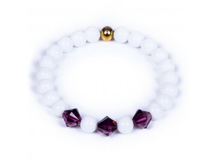 Luxusní dámský korálkový náramek bílý jadeit Premium 3 Stars se Swarovski AAAAAA přírodní | Be Rare