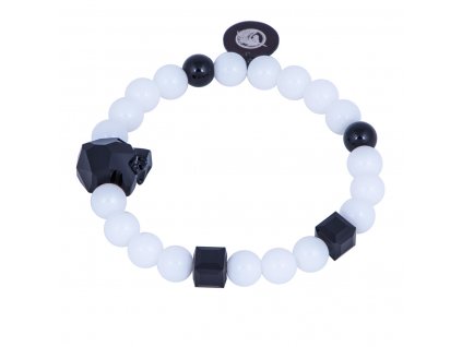 Luxusní pánský korálkový náramek Leopard Black & White s luxusním leopardem od Swarovski bílý jedeit černý achát Be Rare