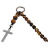 Klíčenka s křížem a matným tygřím okem chirurgická ocel