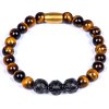 Korálkový náramek Premium Tiger eye z hnědého tygřího oka kvality AAAAAA chirurgická ocel černá zlatý prvek Be Rare