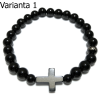 Náramek kříž z hematitu a černý achát 6A – celkový pohled – varianta 1