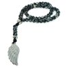 Růženec s křídlem anděla z chirurgické oceli a obsidiánu