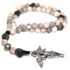 Růženec s andělem z chirurgické oceli,zebra jaspisu a pyritu