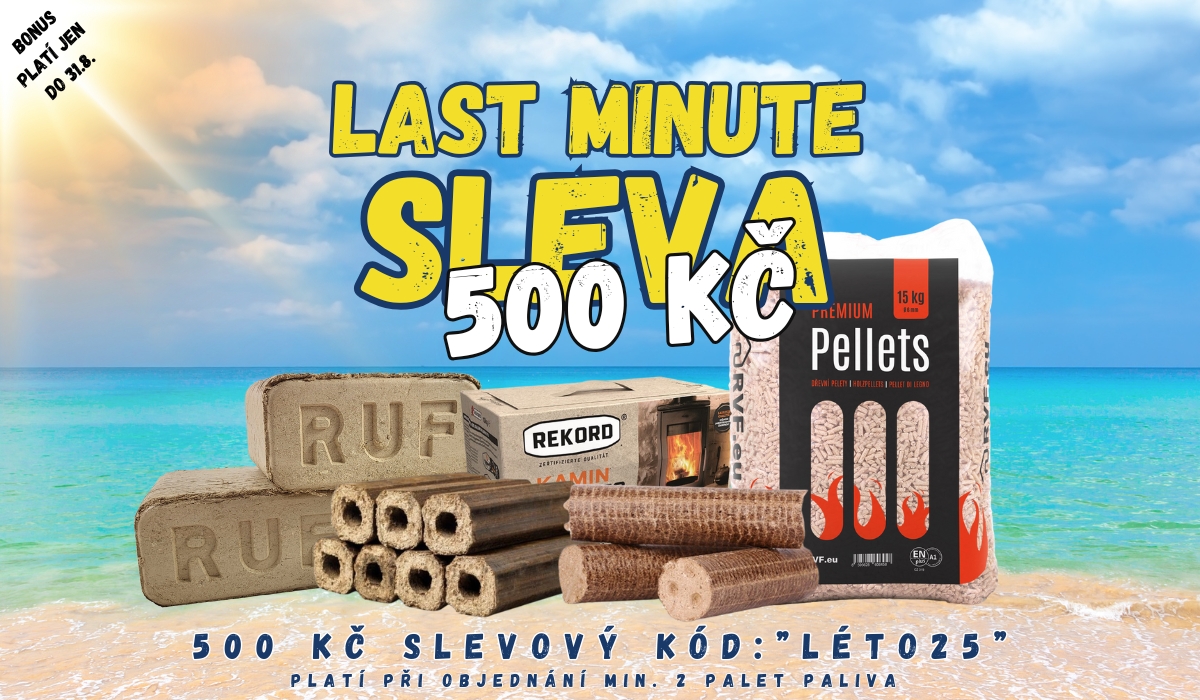 RVF Letní akce na palivo - pelety, brikety, či dřevo se super slevou 500 Kč