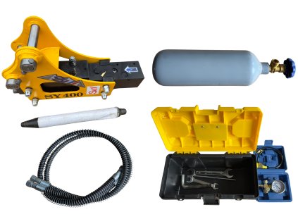 Hydraulické kladivo pro minibagry 2,0–2,6 t – ideální nástroj pro demolice zdí, teras, podlah a dalších stavebních prvků - celá sada.