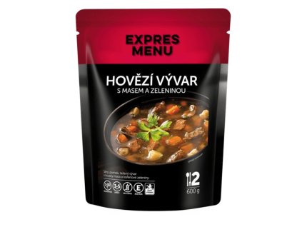 Rybárske potreby - Expres Menu Hovädzí vývar s mäsom a zeleninou - 2 porcie