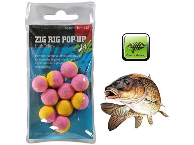 Giants Fishing pěnové plovoucí boilie Zig Rig Pop-Up Pink/Yellow - 10 ks