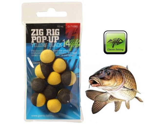 Giants Fishing pěnové plovoucí boilie Zig Rig Pop-Up Yellow/Black - 10 ks