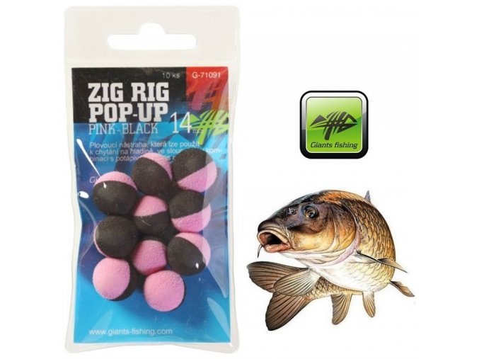 Giants Fishing pěnové plovoucí boilie Zig Rig Pop-Up Pink/Black - 10 ks