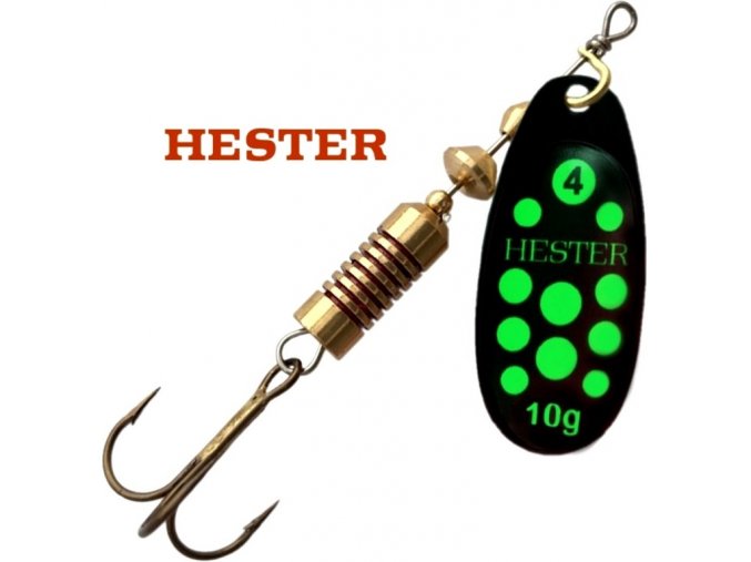 Hester Fishing rotační třpytka Ospray Black Neon Green Dots