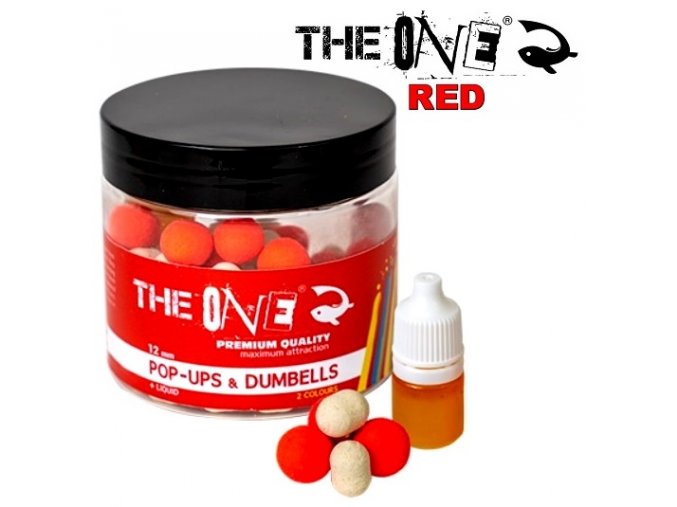 Plovoucí boilies The One Red Pop-Up & Dumbells Sausage - Strawberry 50 g + Liquid