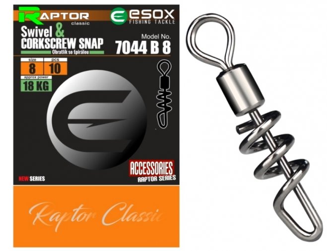 Esox Raptor obratlíky Swivel Corkscrew Snap 10 ks