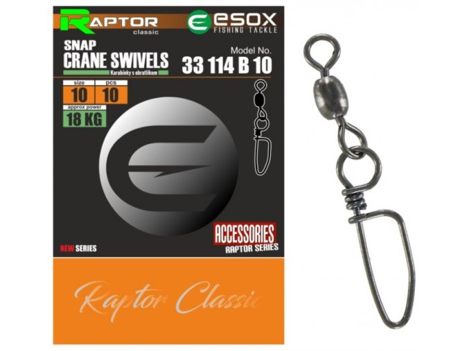 Esox Raptor obratlíky s karabinkou Snap Crane Swivel 10 ks