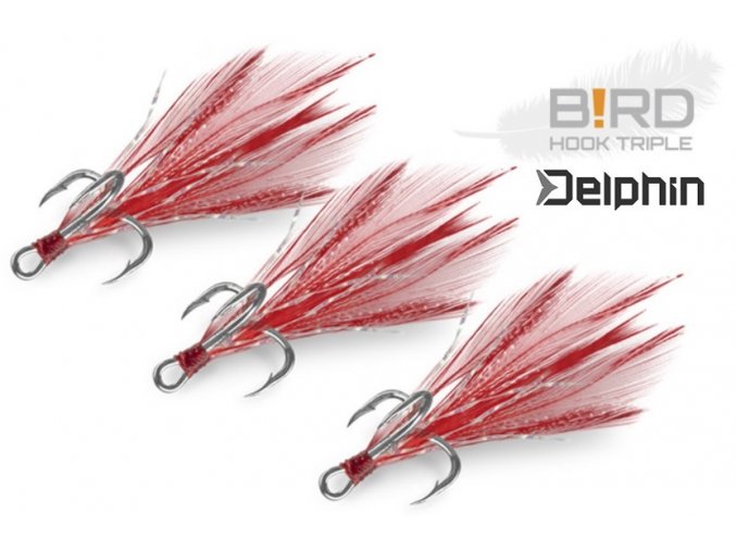 Delphin B!RD Hook TRIPLE 3ks - trojháčky/červená pírka